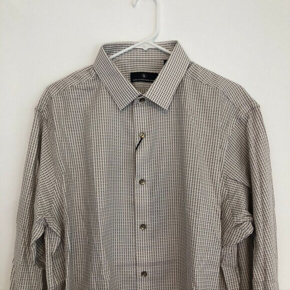 NEW NWT HART SCHAFFNER MARX Mens White Tan Brown Woven Checkered Button Down XL - Picture 2 of 11